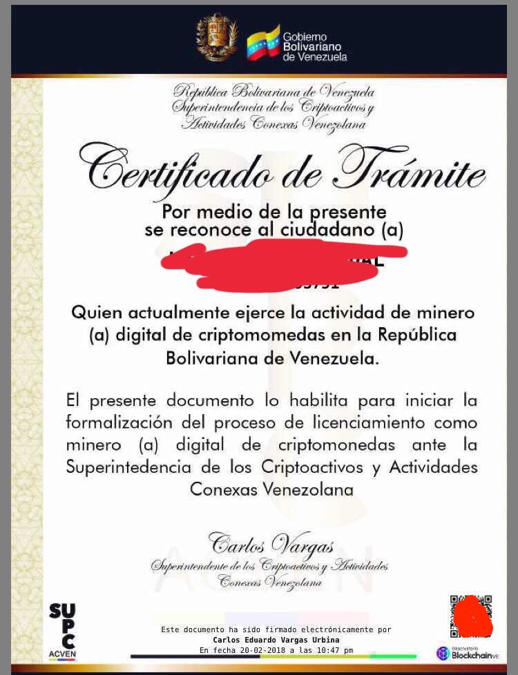 Certificado Mineria Criptomonedas Venezolano