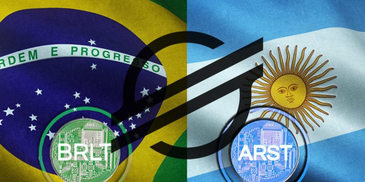 Stablecoins de real brasileño y peso argentino frente a banderas con logo de Stellar superpuesto. Composición por CriptoNoticias. Stellar / wikipedia.org; johan10 / elements.envato.com; wirestock / Freepik.com; wirestock / Freepik.com; stablex / stablex.org