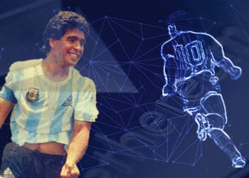 Homenaje en token de ethereum al exfutbolista Diego Maradona. Composición por CriptoNoticias. C7215B / opensea.io; Freepik / Freepik.com; macondoso / elements.envato.com.