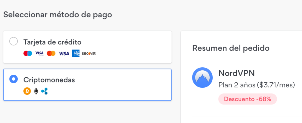 Pago con bitcoin y criptomonedas en NordVPN
