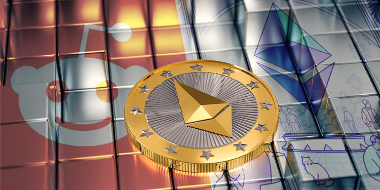 Moneda de Ethereum sobre cubos metálicos con logos de Reddit y Fundación Ethereum superpuestos. Reddit / twitter.com; Ethereum / ethereum.org; twenty20photos / elements.envato.com.