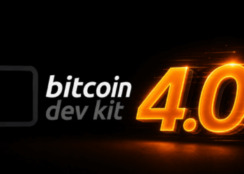 Logo de bitcoin dev kit y el número de la versión.